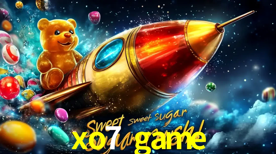 Arte promocional do jogo de slot Sugar Rush, com um urso de pelúcia em um foguete viajando pelo espaço de doces, um dos jogos divertidos disponíveis no cassino xo7 game.
