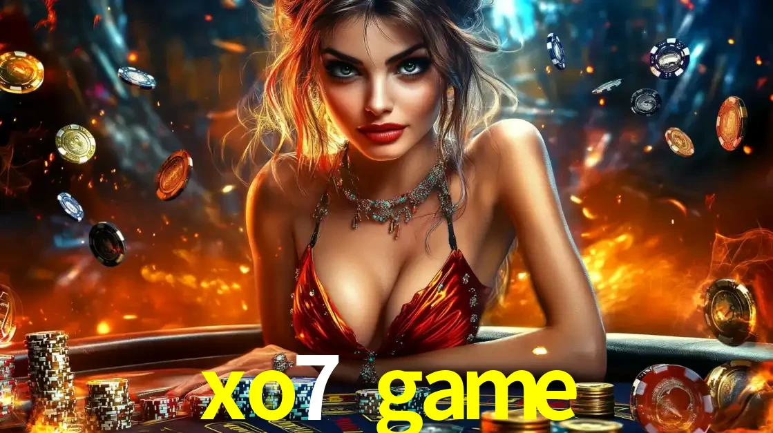 Mulher em uma mesa de cassino com pilhas de fichas e um fundo de fogo, pronta para uma rodada de altas apostas nos jogos de mesa emocionantes do cassino xo7 game.